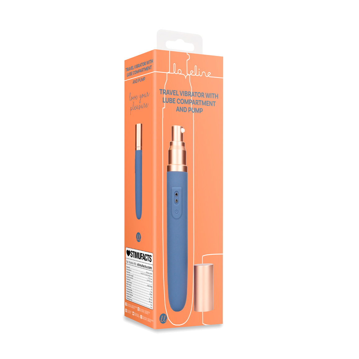 Тревел-вібратор Loveline Travel Vibrator With Lube Compartment And Pump з ємністю для змазки, синій, 1 шт